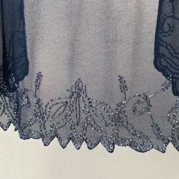 Beautiful JKARA New York Navy Blue Beaded Sheer Chiffon Bolero jacket - Picture 4 of 4